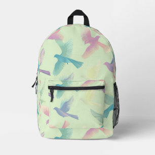 Tiled Pastel Bird Pattern Printed Backpack