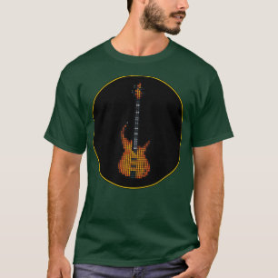 Tiled Pixel Burning Fire Bass Guitar in a Black Ci T-Shirt