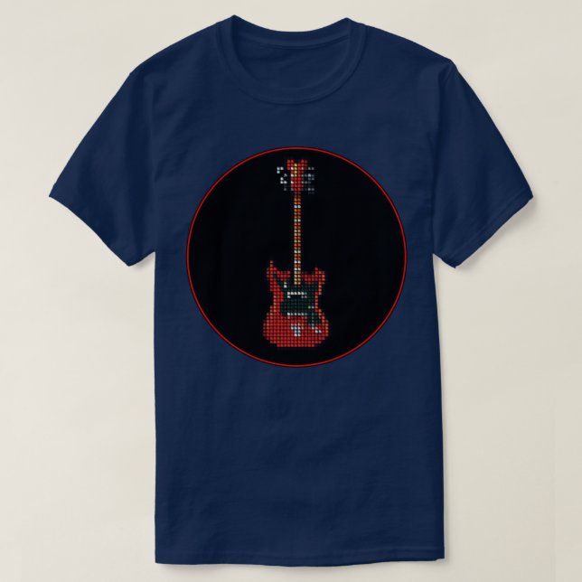 Tiled Pixel Red 8-String Bass Guitar in a Black Ci T-Shirt (Design Front)