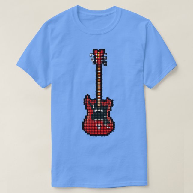 Tiled Pixel Red 8-String Bass Guitar Upright  T-Shirt (Design Front)