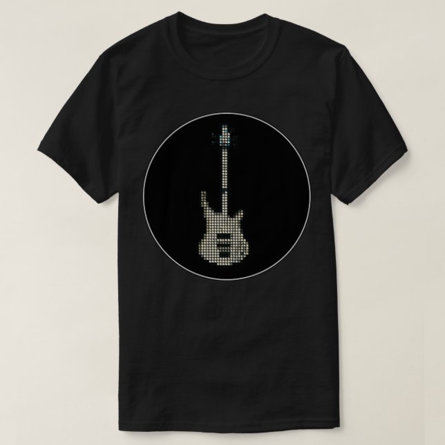 Tiled Pixel White K5 Bass Guitar in a Black Circle T-Shirt (Design Front)