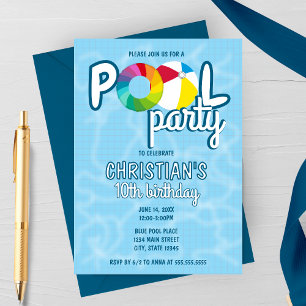 Tiled Pool Party Birthday Invitation