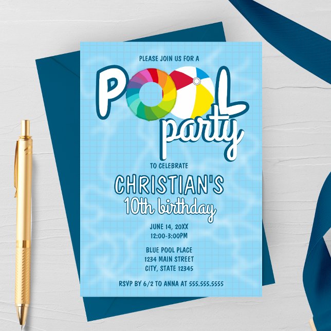 Tiled Pool Party Birthday Invitation (Creator Uploaded)