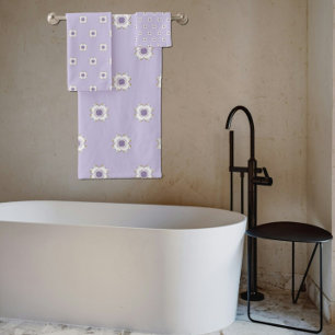 Tiled Purple Gold Floral-Look Fractal Art Lavender Bath Towel Set