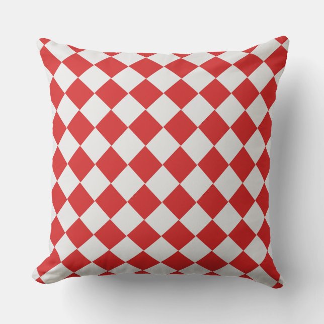 Tiled Red and White Diagonal Woven Cushion (Front)