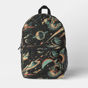 Tiled Sci-Fi Astronaut Pattern Printed Backpack