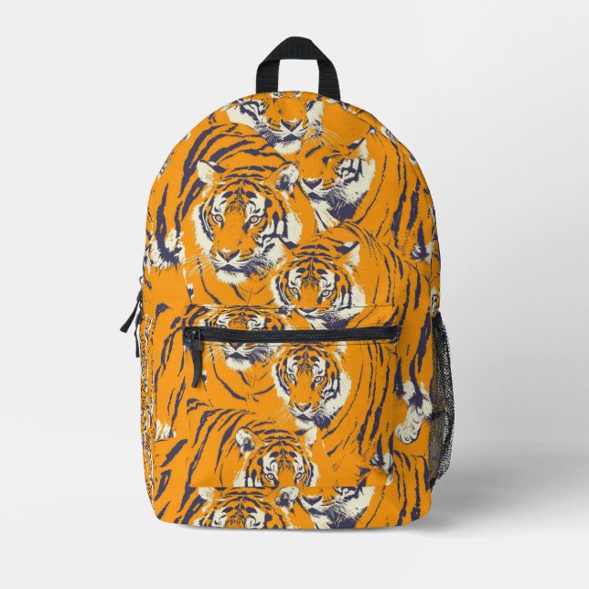 Tiled Tiger Pattern Printed Backpack (Front)