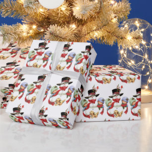 tiled vintage snowman and kids party wrapping paper