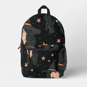 Tiled Witch Pattern Printed Backpack