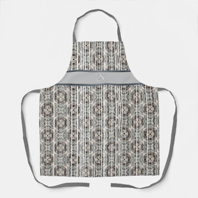 Tiles and White Stripes in Shades of Teal Monogram Apron (Front)