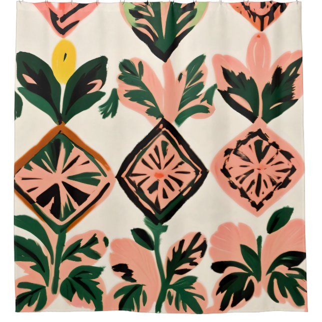 Tiles & Botanicals Shower Curtain (Front)