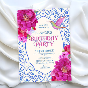 Tiles floral birthday invitation