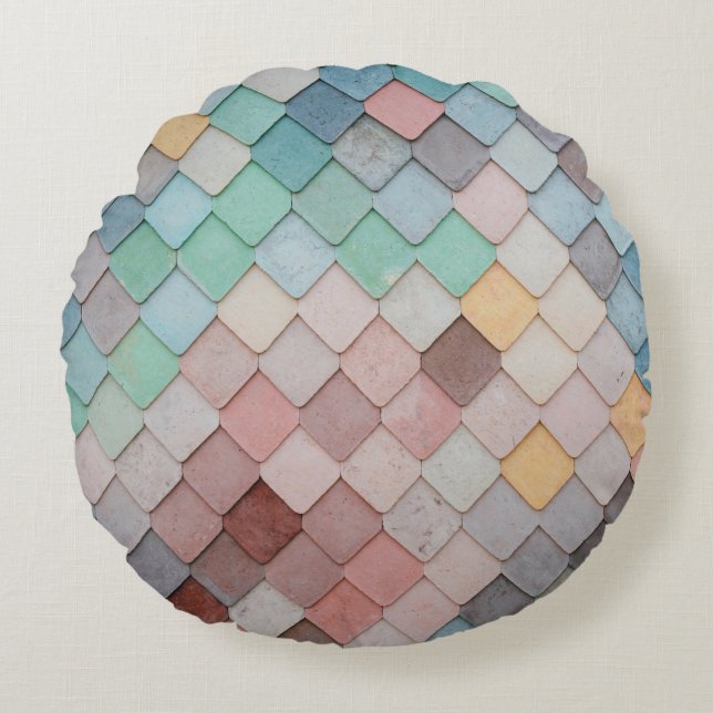 Tiles shapes texture pattern art round cushion (Front)