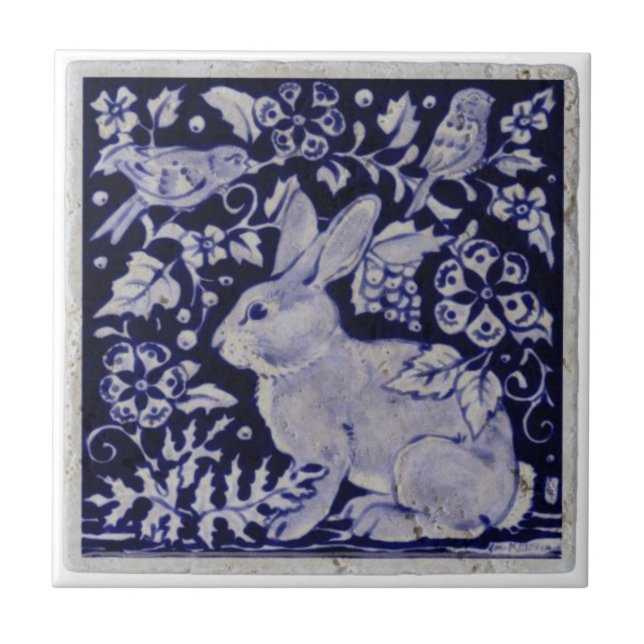 Tiles - Vintage Blue and White Wildlife Fox (Front)
