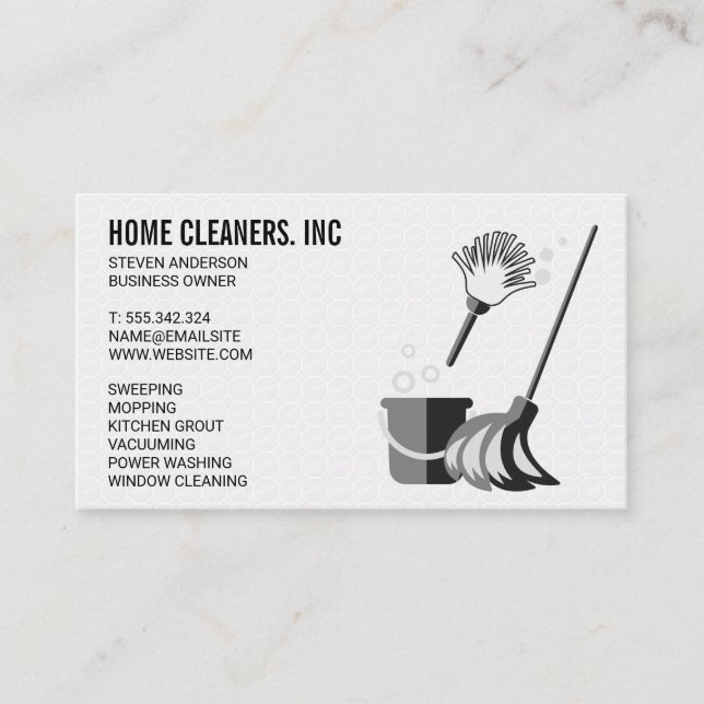 Tiling Background | Cleaning Supplies Business Card (Front)