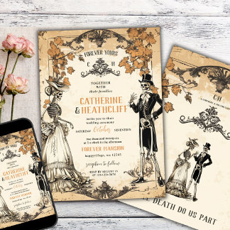 Till Death Autumn Skeleton Couple Invitation