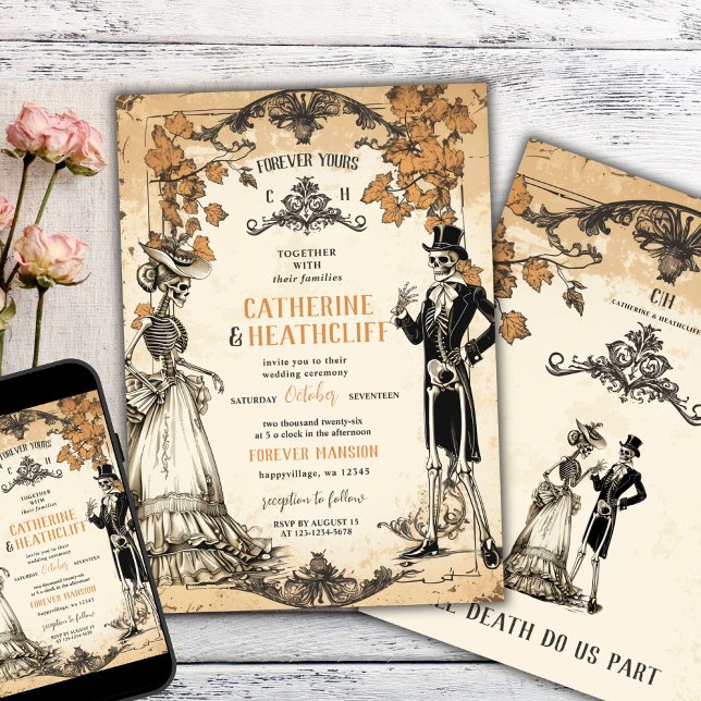 Till Death Autumn Skeleton Couple Invitation (Creator Uploaded)