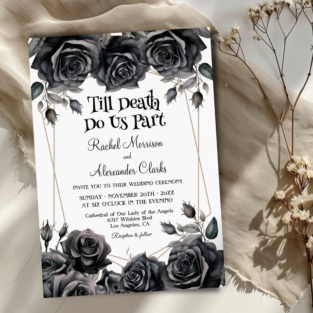 Till Death Black Florals Gothic Wedding Invitation (Creator Uploaded)