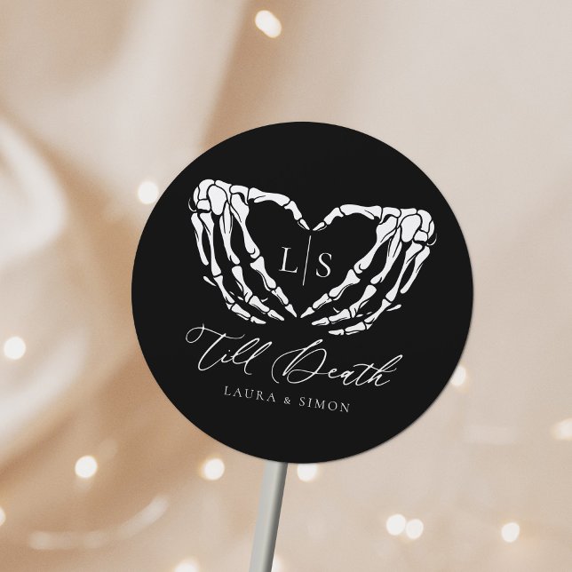 Till Death Chic Modern Gothic Wedding Classic Round Sticker (Creator Uploaded)