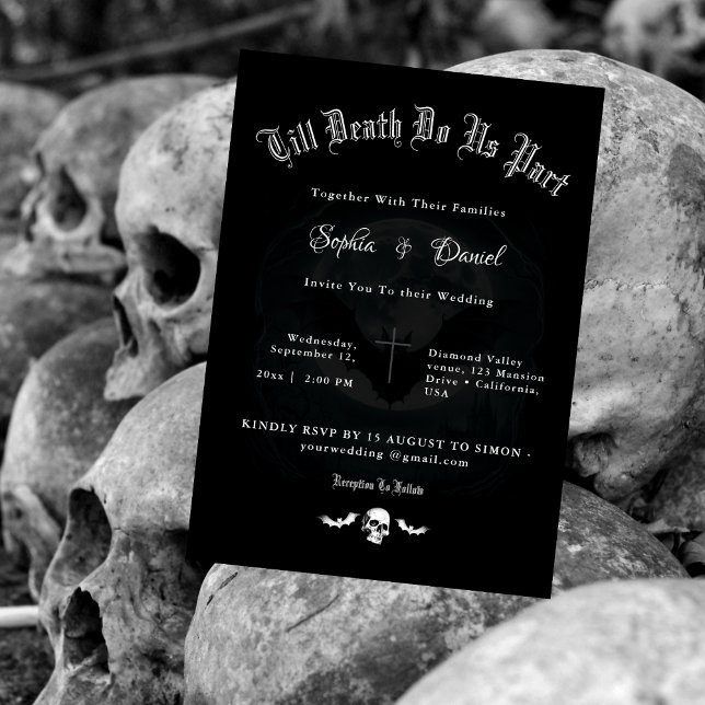 Till Death Cross Moonlight Bats Gothic Wedding Invitation (Creator Uploaded)