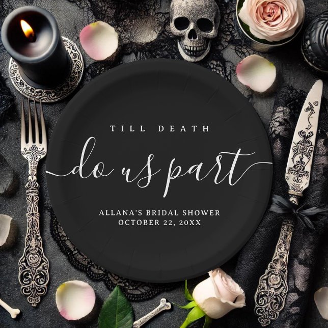 Till Death Do Us Part Black and White Paper Plate (Till Death Do Us Part black paper plates for wedding or bridal shower)