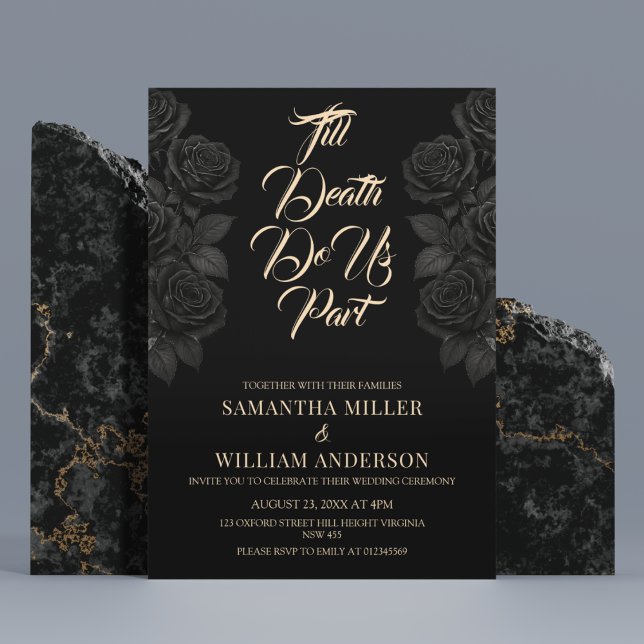 Till Death Do Us Part Black Rose Gothic Wedding Invitation (Creator Uploaded)