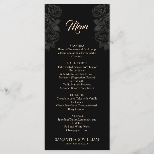 Till Death Do Us Part Black Rose Gothic Wedding Menu (Front)