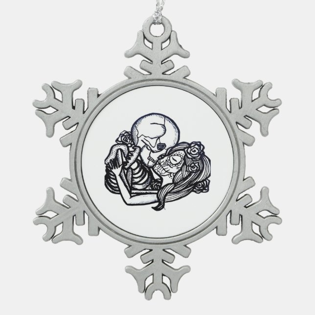Till Death Do Us Part Classic – Spooky Skeleton Sl Snowflake Pewter Christmas Ornament (Front)