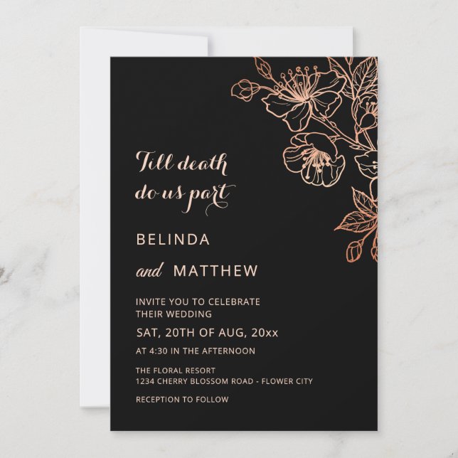Till Death Do Us Part Copper Black Wedding Invitation (Front)