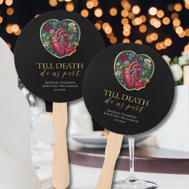 Till Death Do Us Part Goth Heart Halloween Gold Hand Fan (Creator Uploaded)