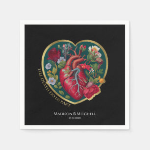 Till Death Do Us Part Goth Heart Halloween Gold Napkin