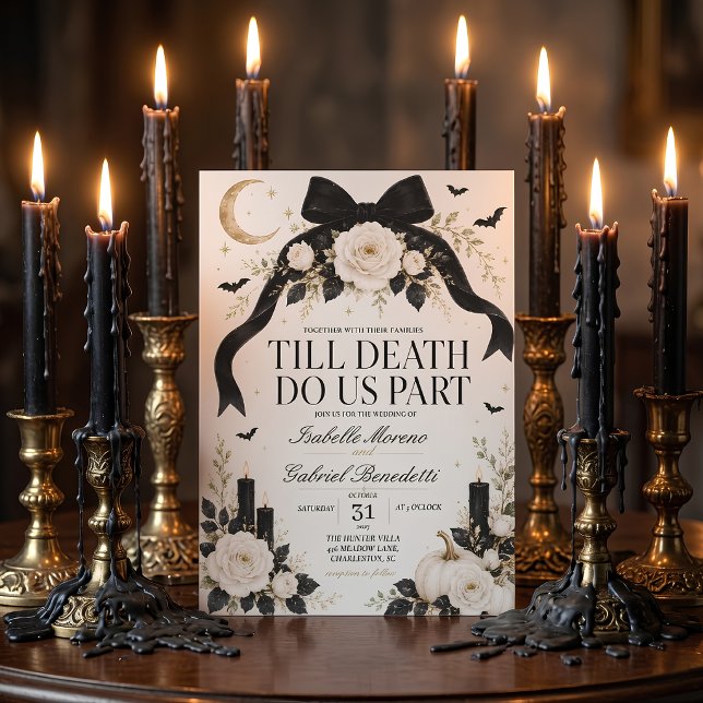 Till Death Do Us Part Gothic Black Bow Halloween Invitation (Creator Uploaded)