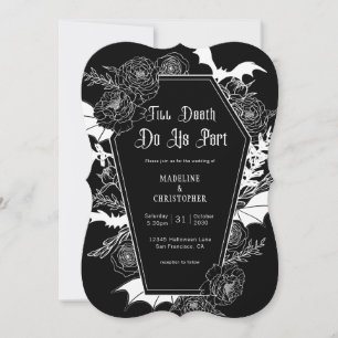 Till Death Do Us Part Gothic Floral Black Wedding Invitation