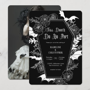 Till Death Do Us Part Gothic Floral Black Wedding Invitation