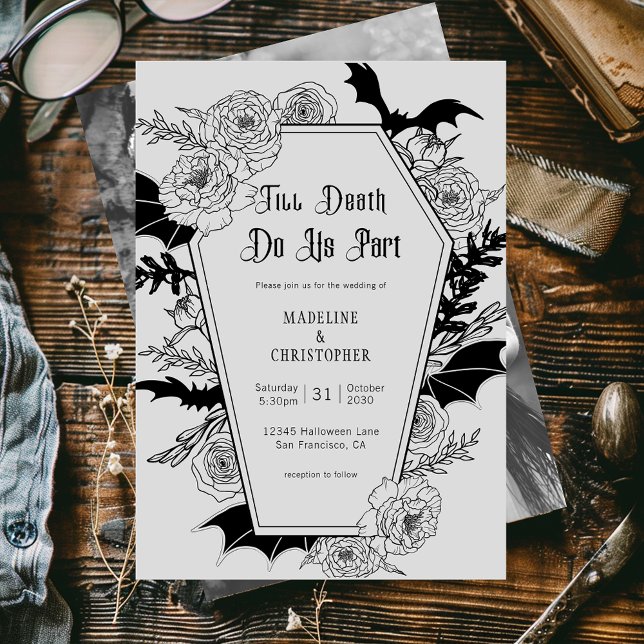 Till Death Do Us Part Gothic Grey Floral Wedding Invitation (Creator Uploaded)