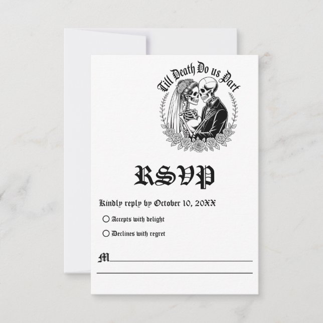 Till Death Do Us Part Gothic Skeleton Black&White RSVP Card (Front)