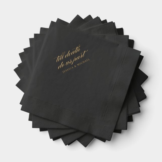 Till Death Do Us Part Gothic Wedding Black Gold Foil Napkins (Insitu (Stacked))