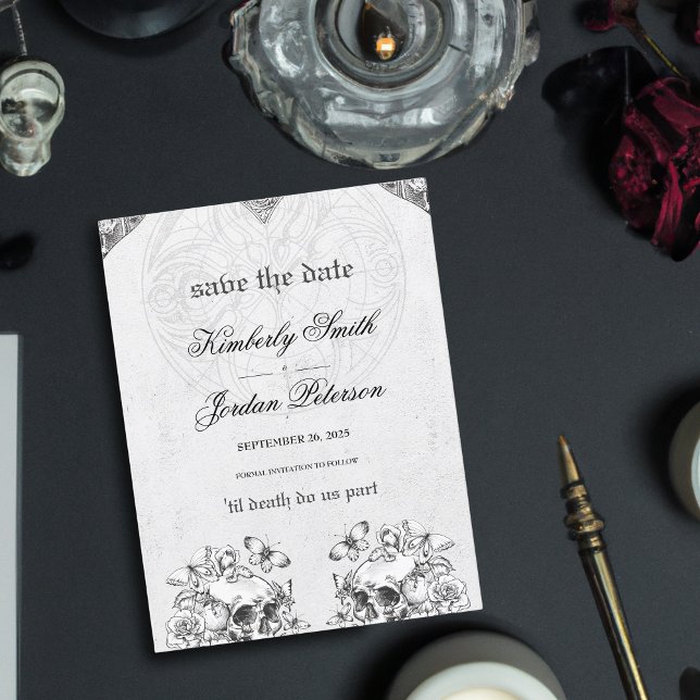Till Death Do us Part Gothic Wedding Black & White Postcard (Creator Uploaded)