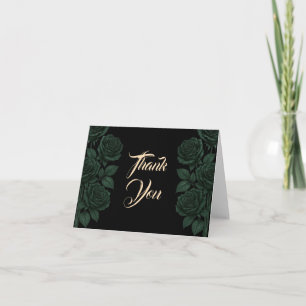 Till Death Do Us Part Green Rose Gothic Wedding Thank You Card