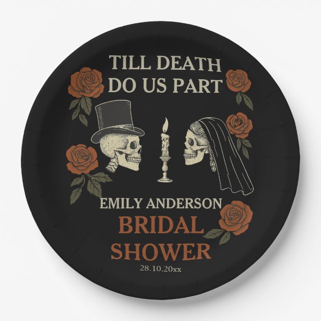 Till Death Do Us Part Halloween Bridal Shower  Paper Plate (Front)