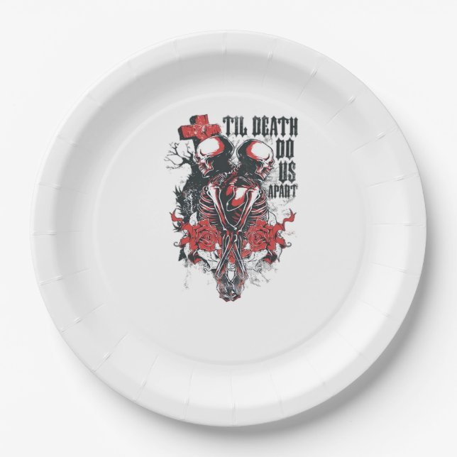 Till Death Do Us Part – Minimalist Skeleton Art Fo Paper Plate (Front)