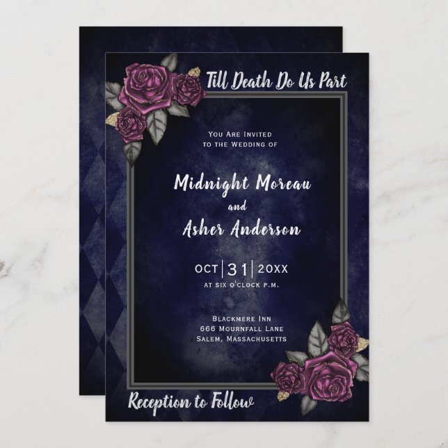 Till Death Do Us Part Navy Blue Wedding Invitation (Front/Back)