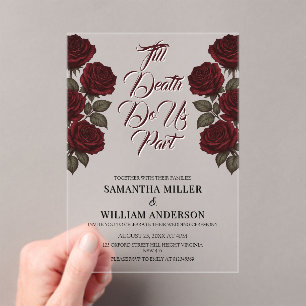 Till Death Do Us Part Red Rose Gothic Wedding Acrylic Invitations