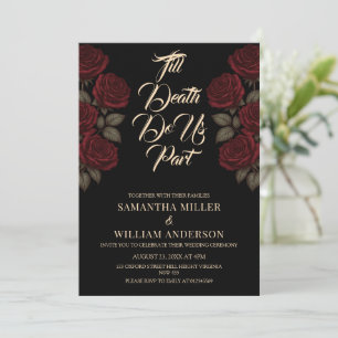 Till Death Do Us Part Red Rose Gothic Wedding Invitation