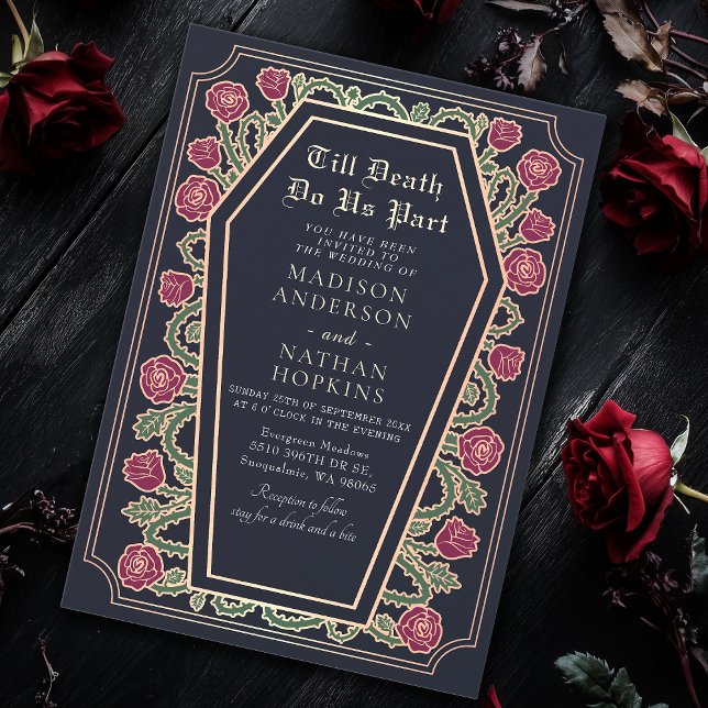 Till Death Do Us Part Rose Blue Gothic Wedding Invitation (Creator Uploaded)