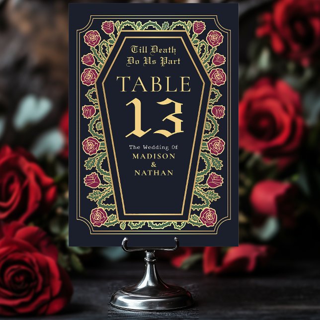 Till Death Do Us Part Rose Blue Gothic Wedding Table Number (Creator Uploaded)