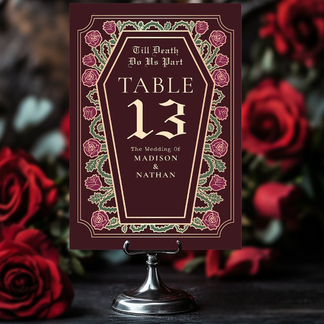 Till Death Do Us Part Rose Red Gothic Wedding Table Number (Creator Uploaded)
