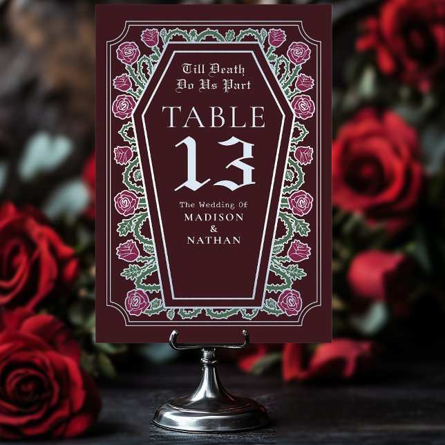 Till Death Do Us Part Rose Red Gothic Wedding Table Number (Creator Uploaded)