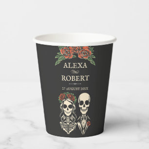 Till death do us part roses skeleton wedding paper cups