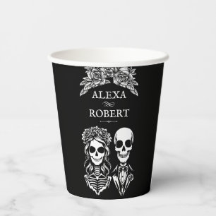 Till death do us part roses skeleton wedding paper cups